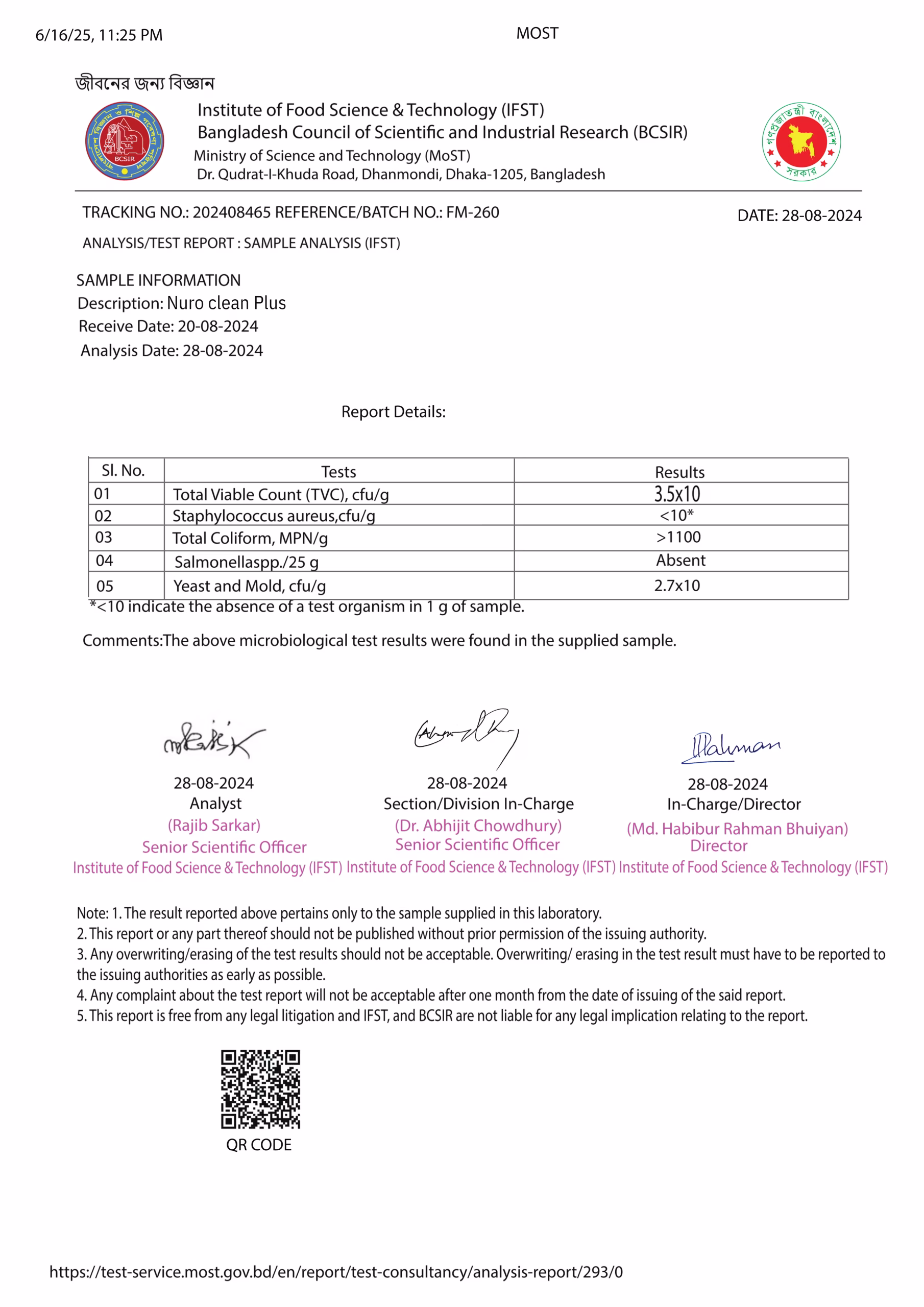 BCSIR Lab Test Report